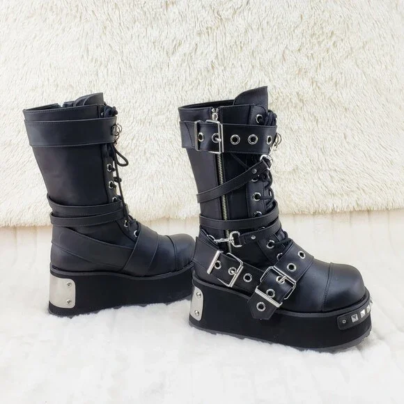 NIB DEMONIA Trashville 250 Multi Strap Goth Punk Rock 3.25 Platform Boot Black